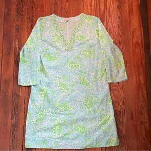 Lilly Pulitzer Courtney Tunic Dress Spa Blue Get Crackin Crab print sz Large